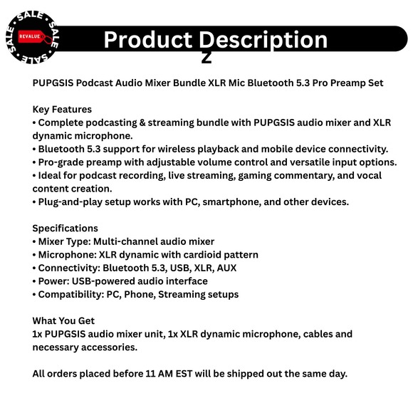 PUPGSIS Podcast Audio Mixer Bundle XLR Mic Bluetooth 5.3 Pro Preamp Set - Picture 2 of 8